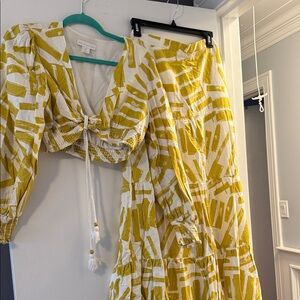 Women's Yellow Patterned Two-Piece Dress Set
